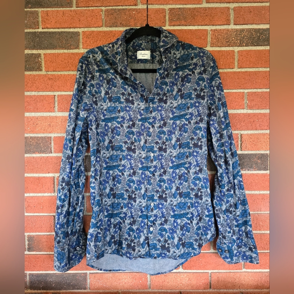 STENSTRÖMS Slimline Long Sleeve Button Up Shirt Blue Floral Pattern